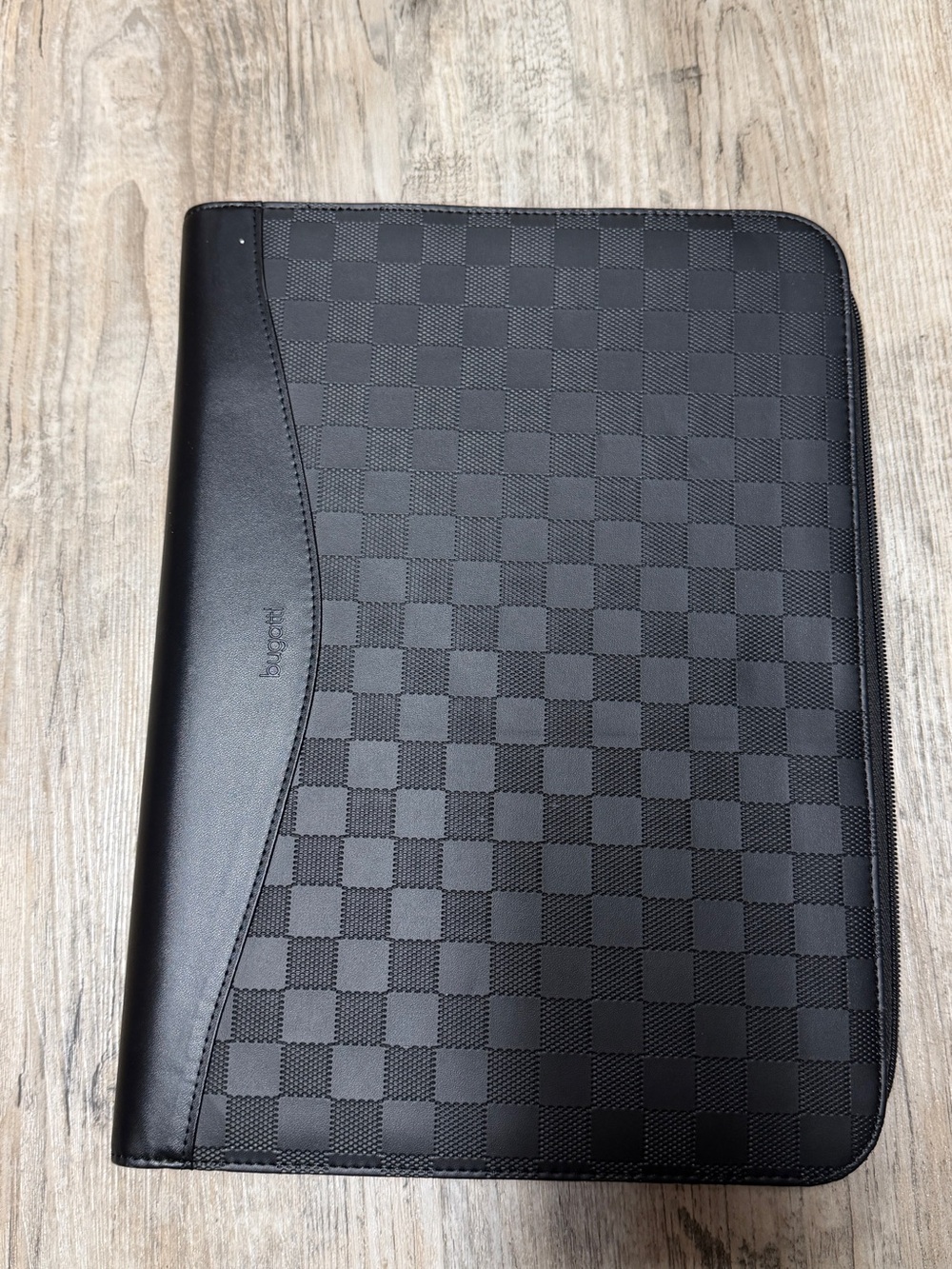 Bugatti leather Black Checkered Zippered Document Folio